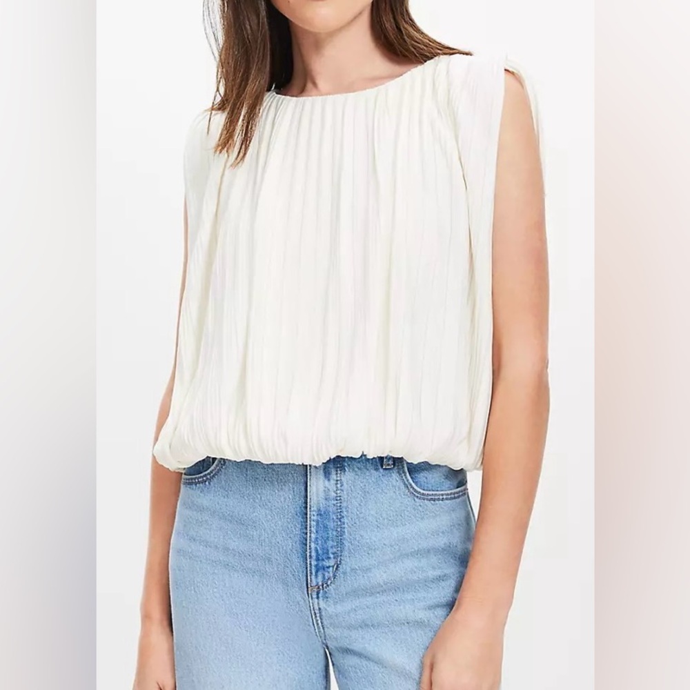 LOFT Cream Sleeveless Bubble Top